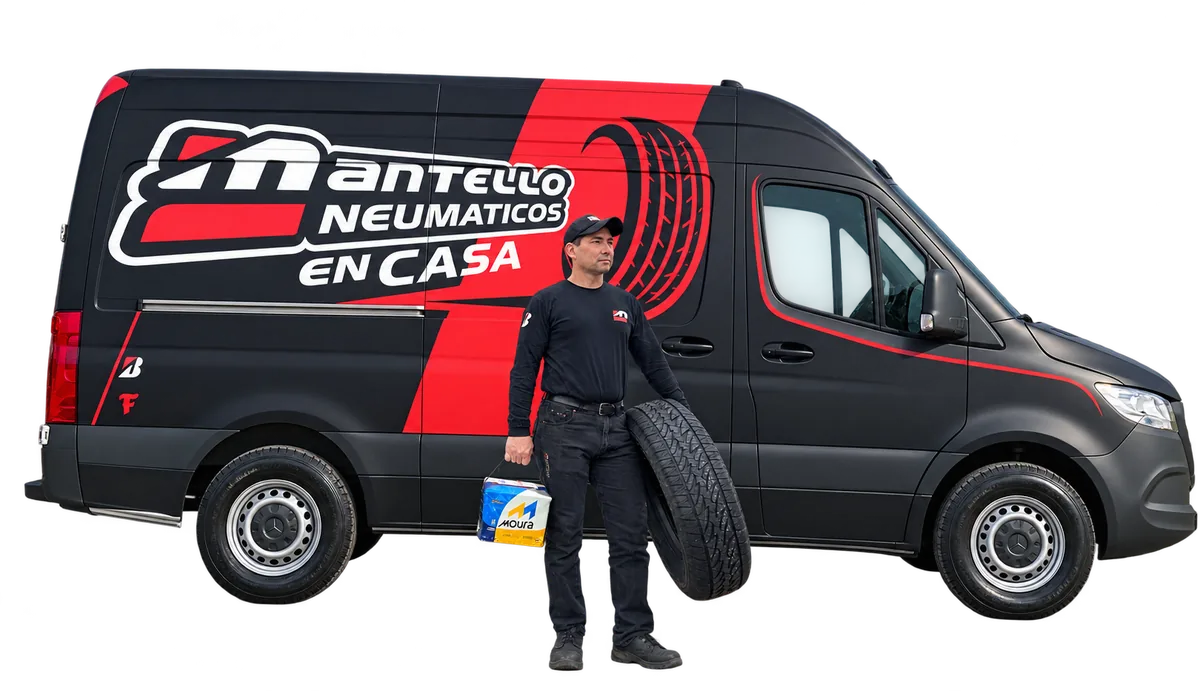 Taller móvil Mantello en Casa con técnico, neumático y batería Moura